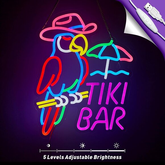 New Tiki Bar Parrot Neon Sign for Wall Decor, Dimmer LED Light for Pub - Picture 4 of 4
